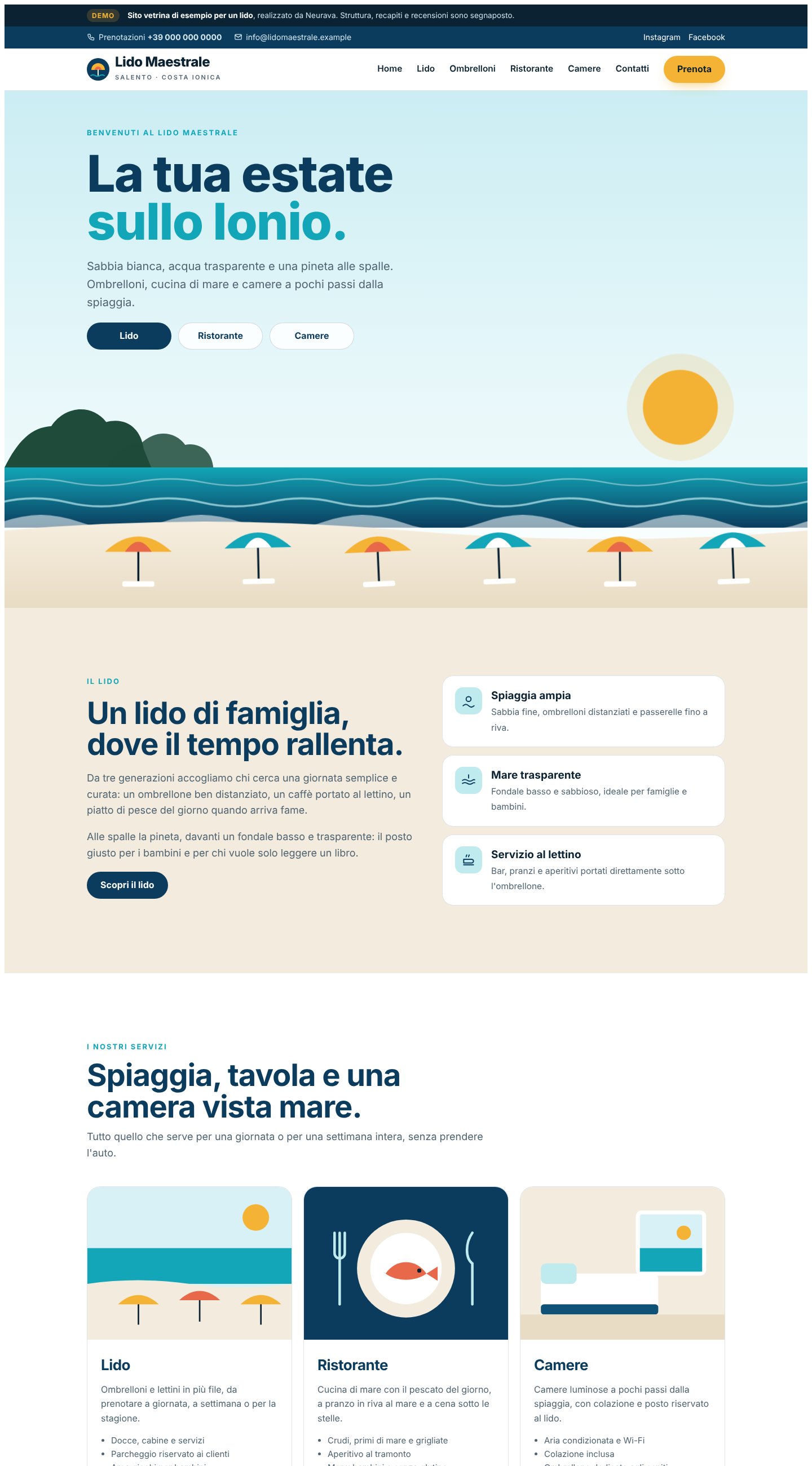 Sito del Lido Maestrale con la mappa degli ombrelloni