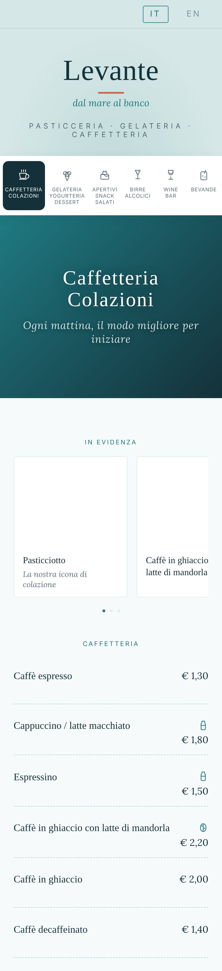 Menu digitale bilingue su smartphone