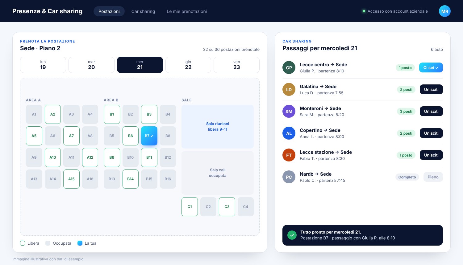 Web app per prenotare postazioni e auto aziendali